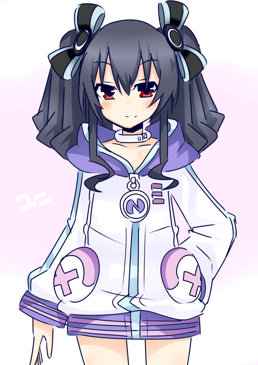 1girl, absurdres, black_hair, choujigen_game_neptune, highres, hooded_track_jacket, kisaragi_(kisaragi0930), neptune_(choujigen_game_neptune)