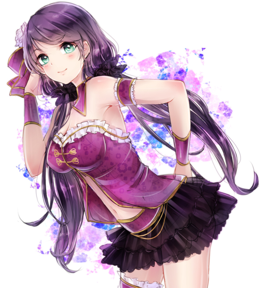 armpits, blush, chinese_dress, green_eyes, long_hair, love_live!_school_idol_project, smile, toujou_nozomi