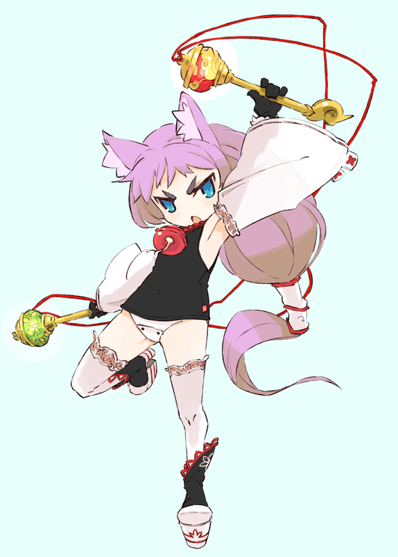 armpits, bell, bell_collar, blue_eyes, cat_ears, collar, detached_sleeves, diabolo