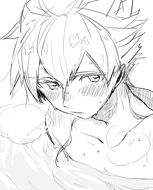 1boy, blush, hakuryuu_(inazuma_eleven), inazuma_eleven_(series), inazuma_eleven_go, long_hair, male_focus, monochrome