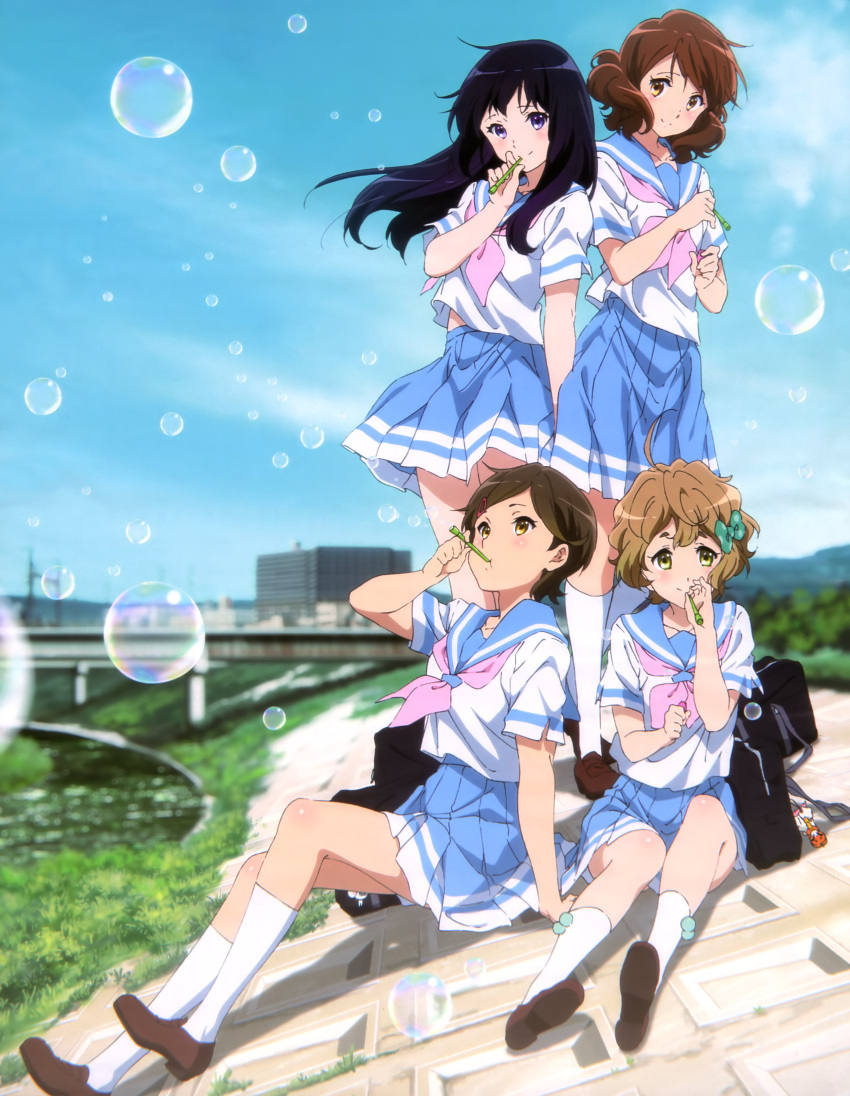 4girls, absurdres, blush, brown_eyes, brown_hair, green_eyes, hibike!_euphonium, highres