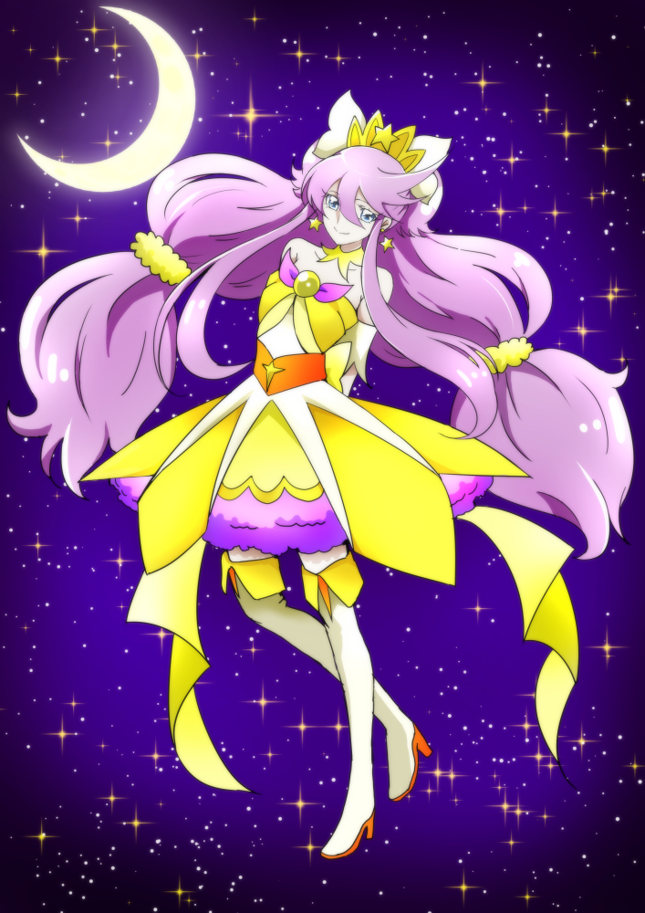 1girl, alternate_hairstyle, boots, cosplay, crossover, cure_moonlight, cure_twinkle, cure_twinkle_(cosplay)