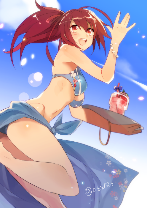 bikini, blazblue, blazblue:_chronophantasma, celica_a_mercury, clouds, cup, groin, hyakuhachi_(over3)