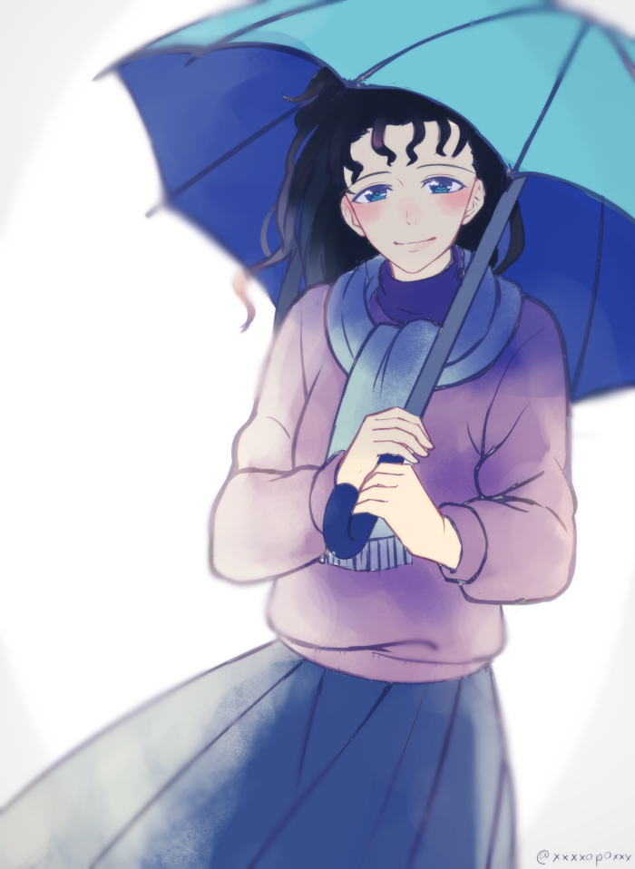 1girl, black_hair, blue_eyes, cherie_polnareff, higeneko_(pluie), jojo_no_kimyou_na_bouken, solo, umbrella