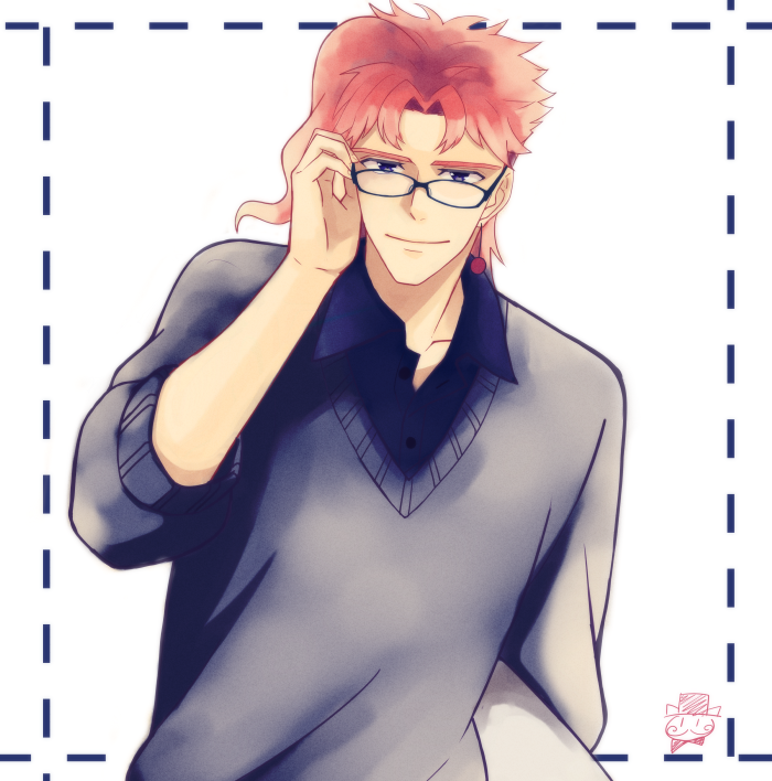 1boy, glasses, higeneko_(pluie), jojo_no_kimyou_na_bouken, kakyouin_noriaki, redhead, solo, sweater