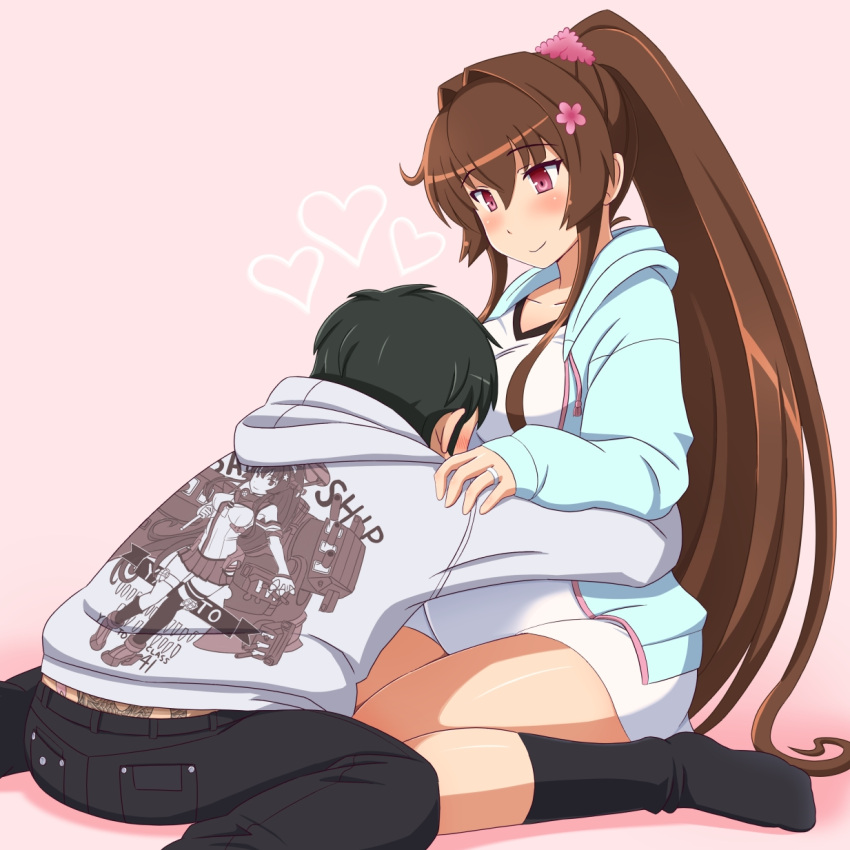 1boy, 1girl, artist_self-insert, black_hair, brown_hair, ganesha, highres, kantai_collection