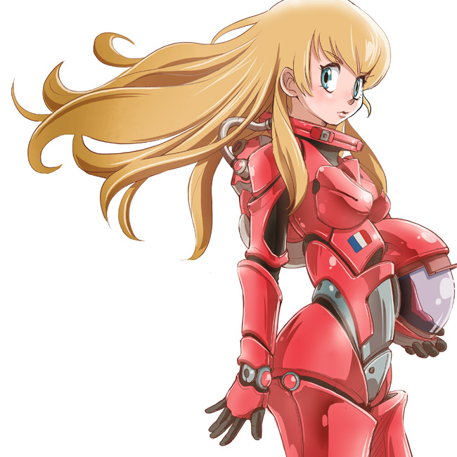 1girl, aqua_eyes, armor, blonde_hair, bodysuit, cowboy_shot, french_flag, gauntlets