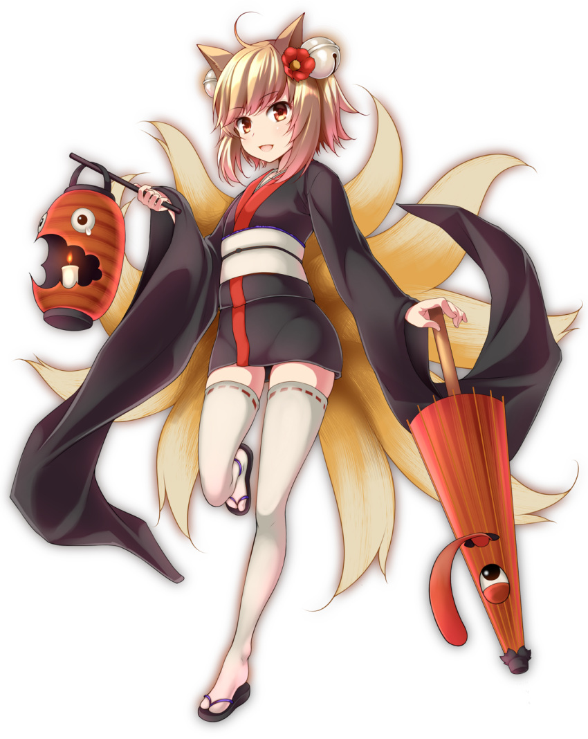 1girl, :d, ahoge, animal_ears, bell, big_wednesday, blonde_hair, candle