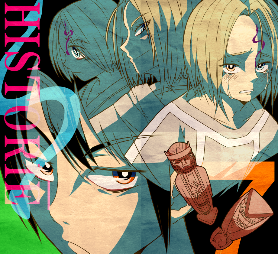 alexander_(historie), black_hair, blonde_hair, blue_eyes, chess_piece, eumenes_(historie), gogiga_gagagigo, hephaestion_(historie)