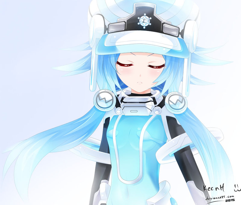 1girl, artist_name, blanc, blue_hair, closed_eyes, hat, keenh, neptune_(series)