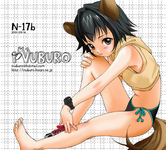 barefeet, barefoot, black_hair, brown_eyes, dog_ears, doggirl, feet, high_cut