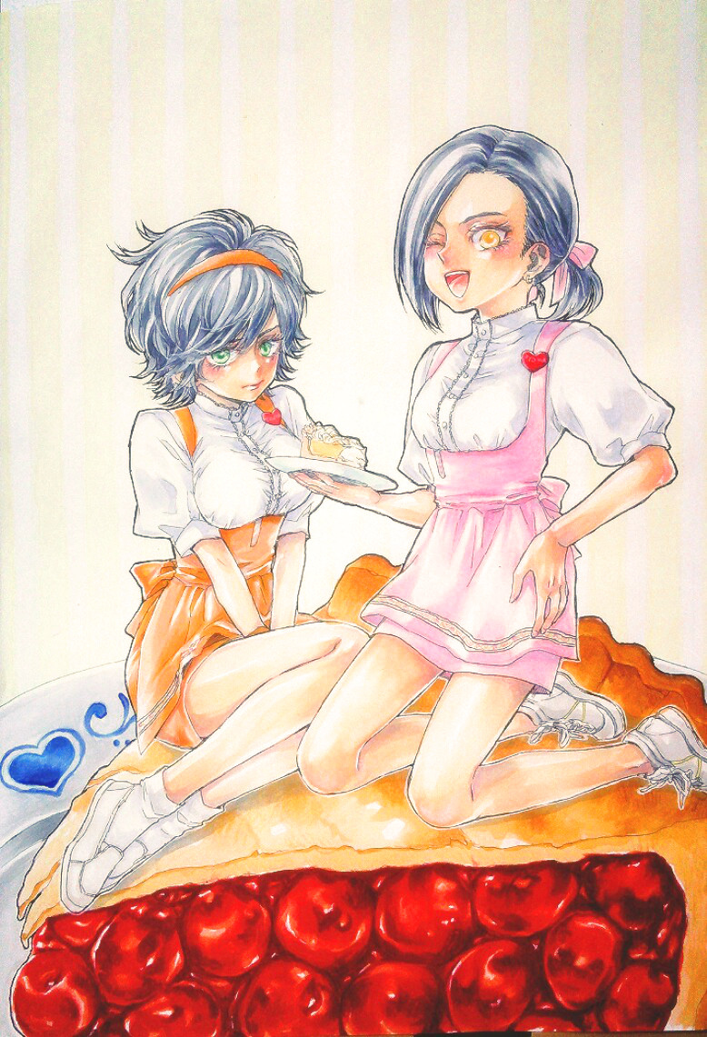 2girls, artist_request, female, genderswap, green_eyes, kamen_rider, kamen_rider_gaim_(series), kureshima_takatora