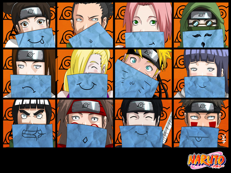 aburame_shino, akimichi_choji, emotions, everyone, female, haruno_sakura, hyuuga_hinata, inuzuka_kiba, jinchuuriki, long_hair, male, nara_shikamaru, naruto, paper, rock_lee, sai, short_hair, spiky_hair, tenten, uzumaki_naruto, yamanaka_ino
