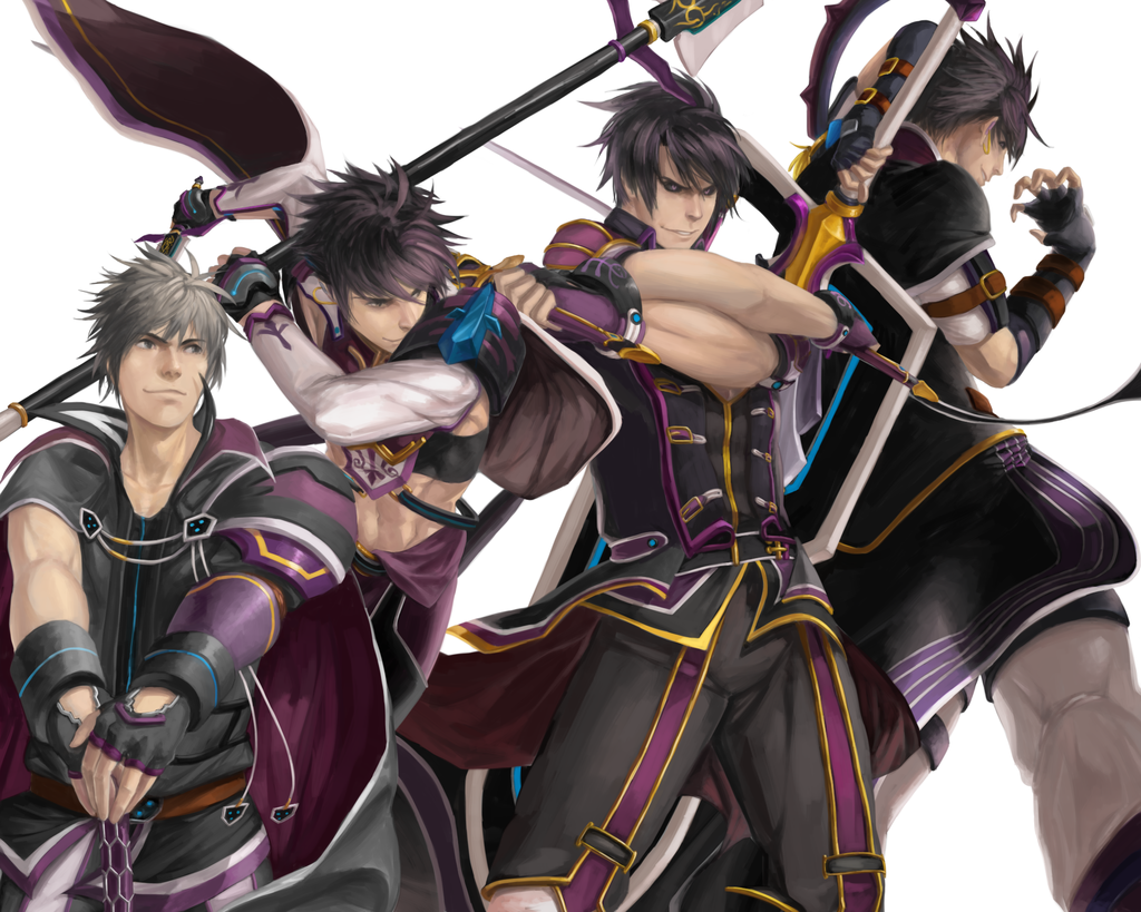 1boy, black_hair, grand_chase, multiple_persona, sieghart_(grand_chase), sword, tagme, weapon