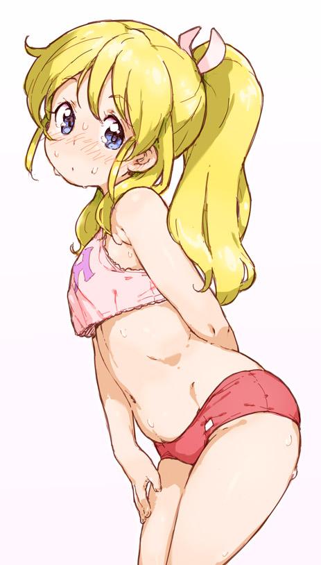 1girl, ayase_eli, blonde_hair, blue_eyes, blush, buruma, hair_ribbon, long_hair
