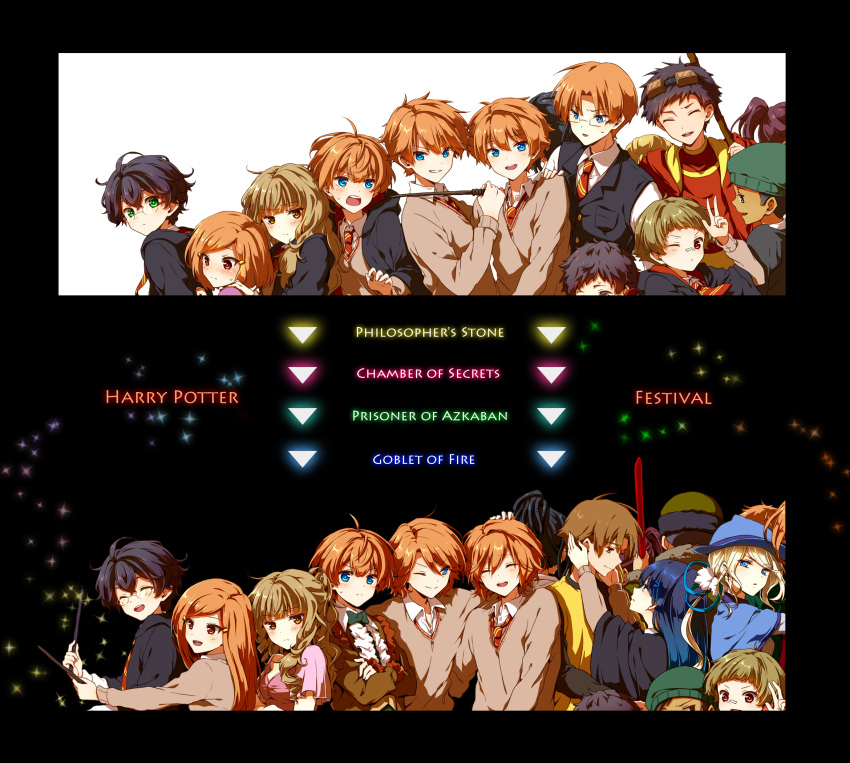 angelina_johnson, black_hair, blonde_hair, blue_eyes, brown_eyes, brown_hair, cedric_diggory, cho_chang
