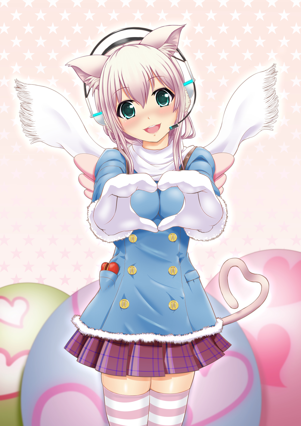 1girl, animal_ears, blush, breasts, cat_ears, cat_tail, ganari_ryuu, gloves