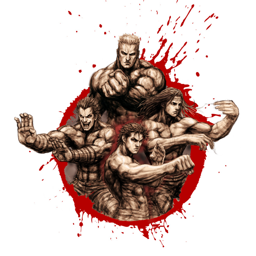 4boys, highres, hokuto_no_ken, jagi, kenshirou, long_hair, manly, multiple_boys