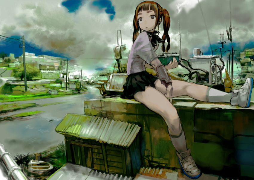 cloud, clouds, computer, giantess, grey_eyes, kawa_yoo, kawaguchi_youhei, long_hair