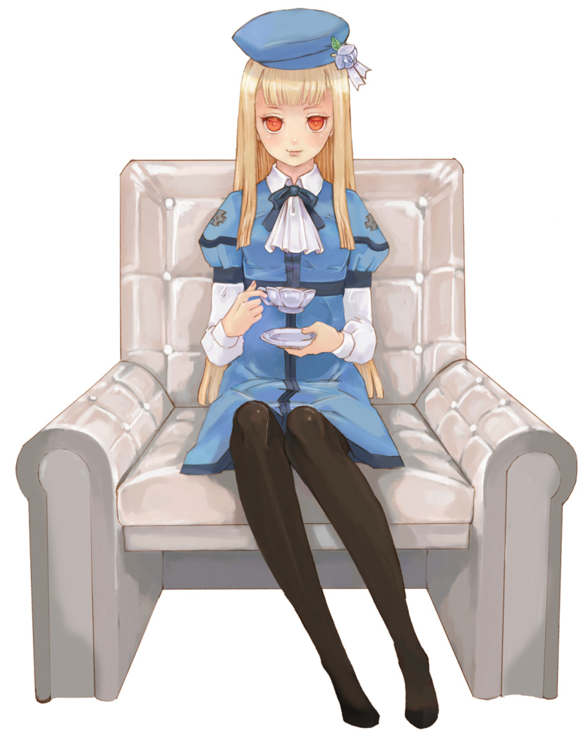 1girl, blonde_hair, cup, fate/apocrypha, fate_(series), hat, highres, pantyhose