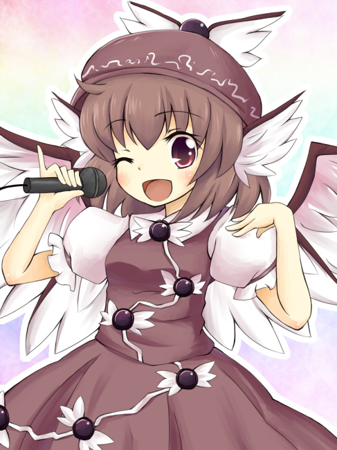 ainiwakou, animal_ears, hat, microphone, mystia_lorelei, pink_eyes, pink_hair, short_hair