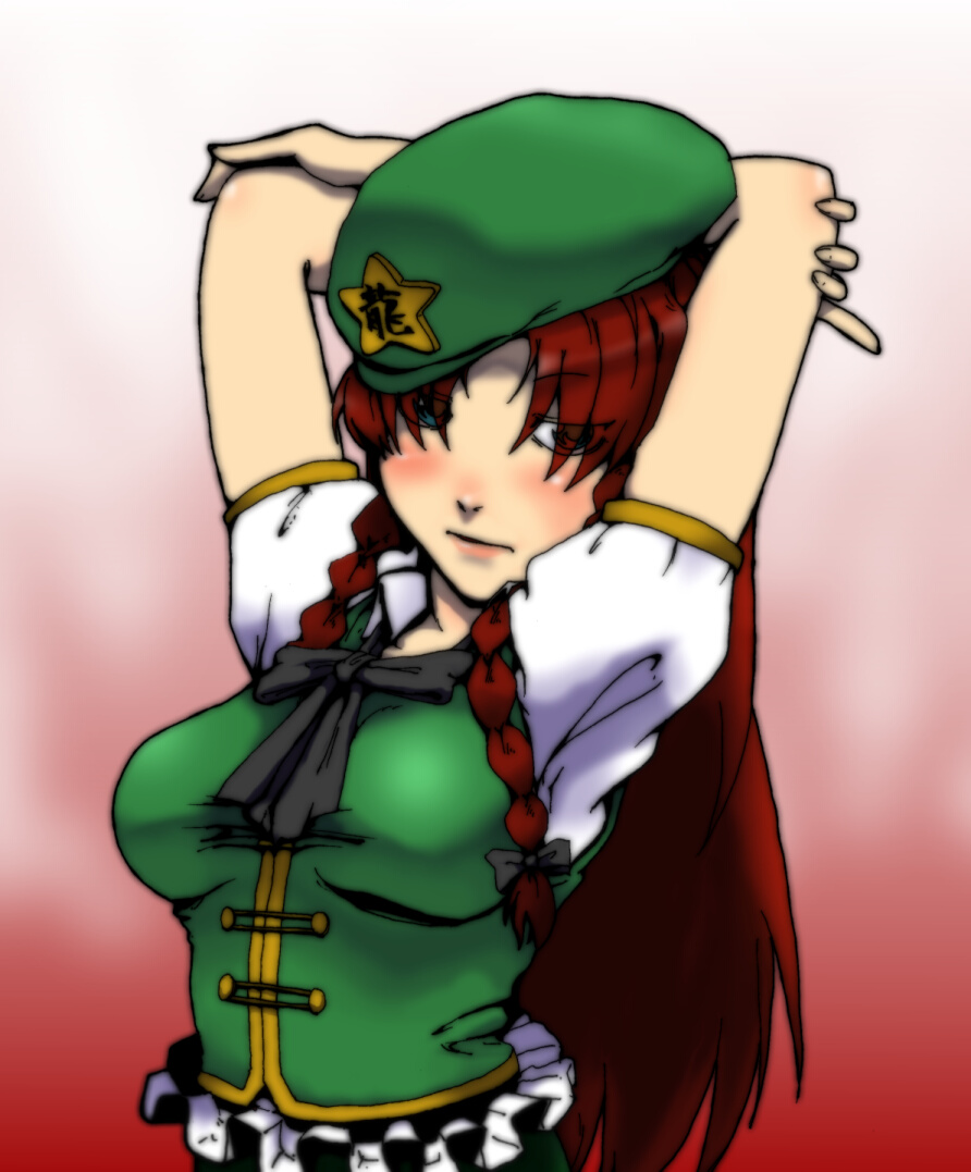 arms_behind_head, arms_up, blue_eyes, braid, china_dress, chinadress, chinese_clothes, gumdrop