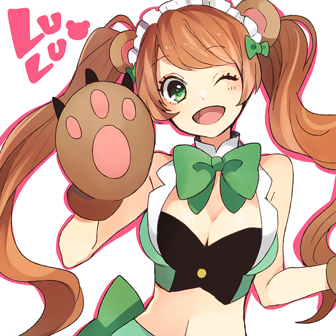 1girl, animal_ears, bear_ears, bear_paws, blush, bow, breasts, brown_hair