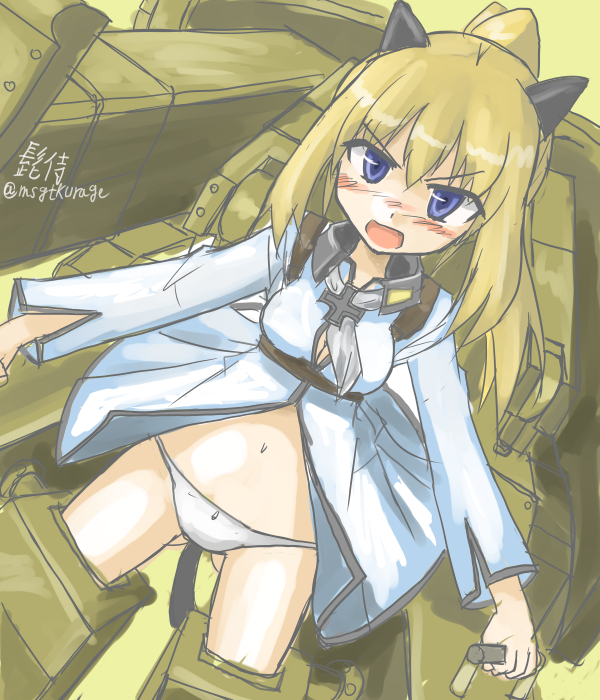 animal_ears, blonde_hair, blue_eyes, blush, breasts, cat_ears, charlotte_lueder, cleavage