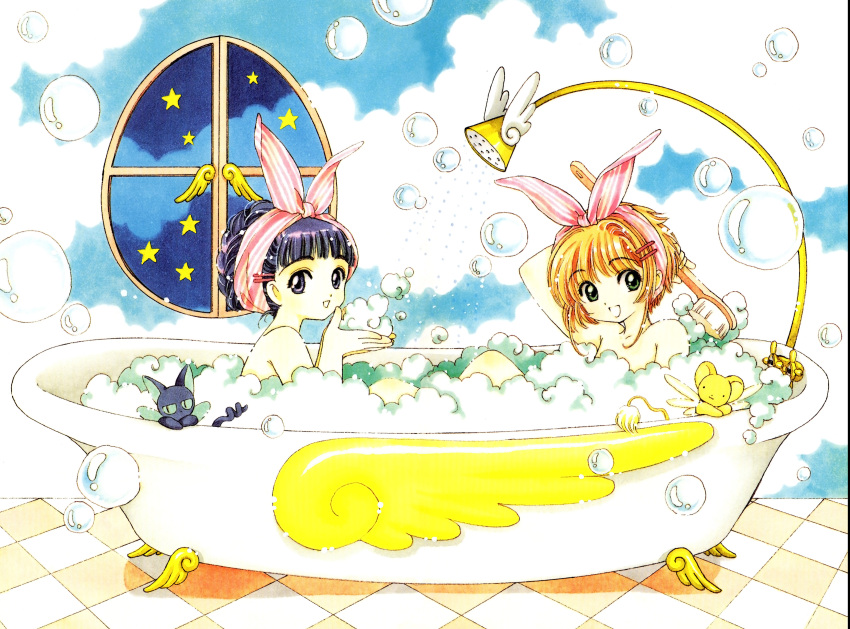 back_scrubber, bathing, bubble, card_captor_sakura, cardcaptor_sakura, clamp, daidouji_tomoyo, highres
