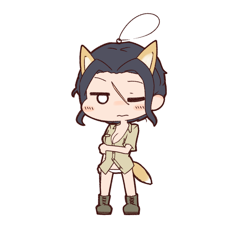 animal_ears, boots, breasts, chibi, cleavage, erua, friederike_porsche, military