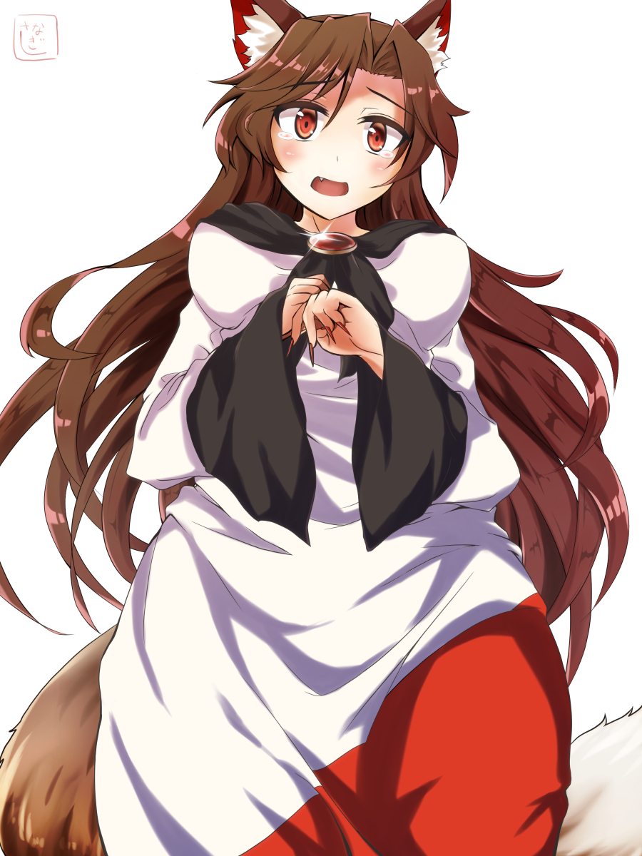 1girl, animal_ears, breasts, brown_hair, diohazard, fang, fingernails, highres