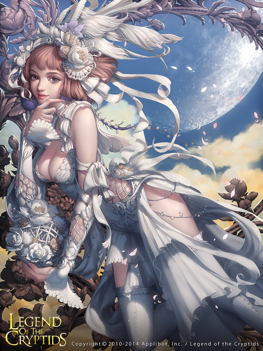 1girl, blue_eyes, bow, breasts, brown_hair, cglange, cleavage, copyright_name