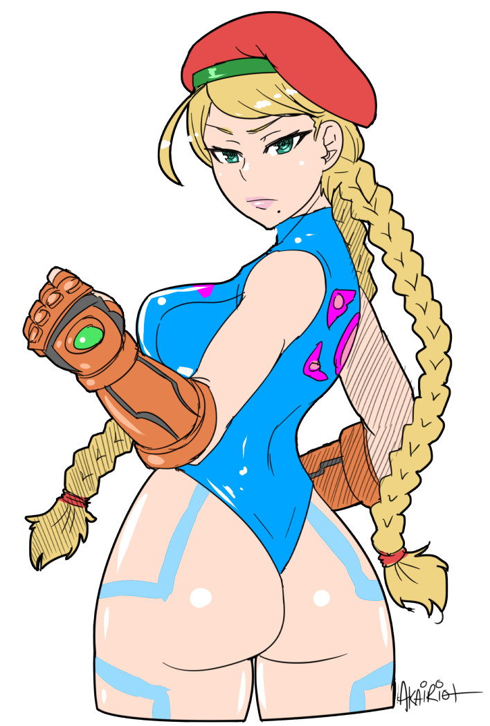 akairiot, ass, beret, blue_eyes, braid, cammy_white, cammy_white_(cosplay), fingerless_gloves