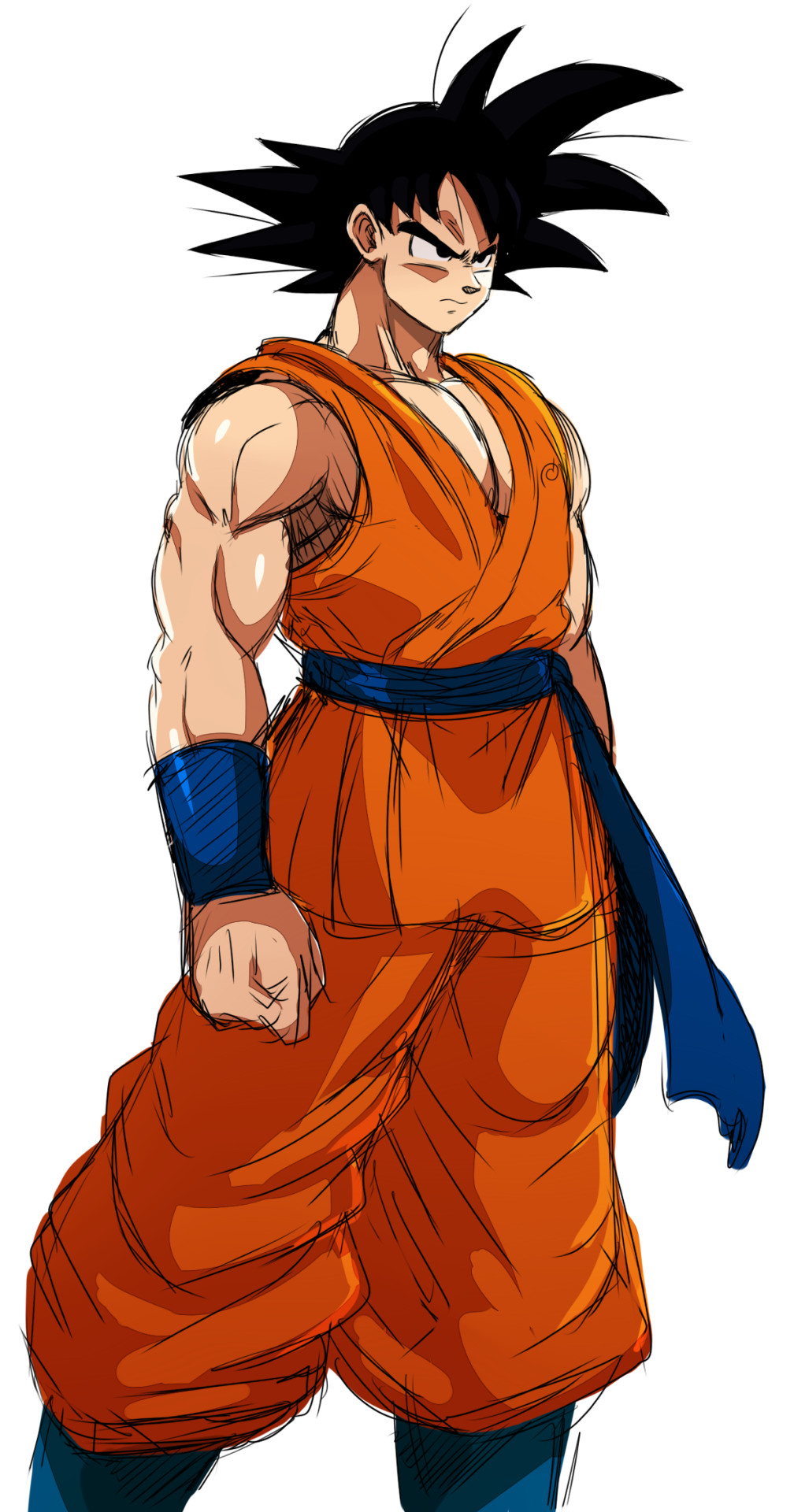 1boy, baggy_pants, black_hair, dougi, dragon_ball, dragon_ball_z, eric_lowery, eyebrows