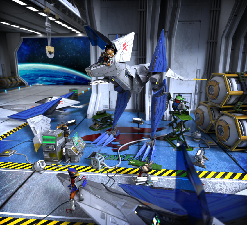absurdres, falco_lombardi, fox_mccloud, highres, official_art, peppy_hare, slippy_toad, star_fox