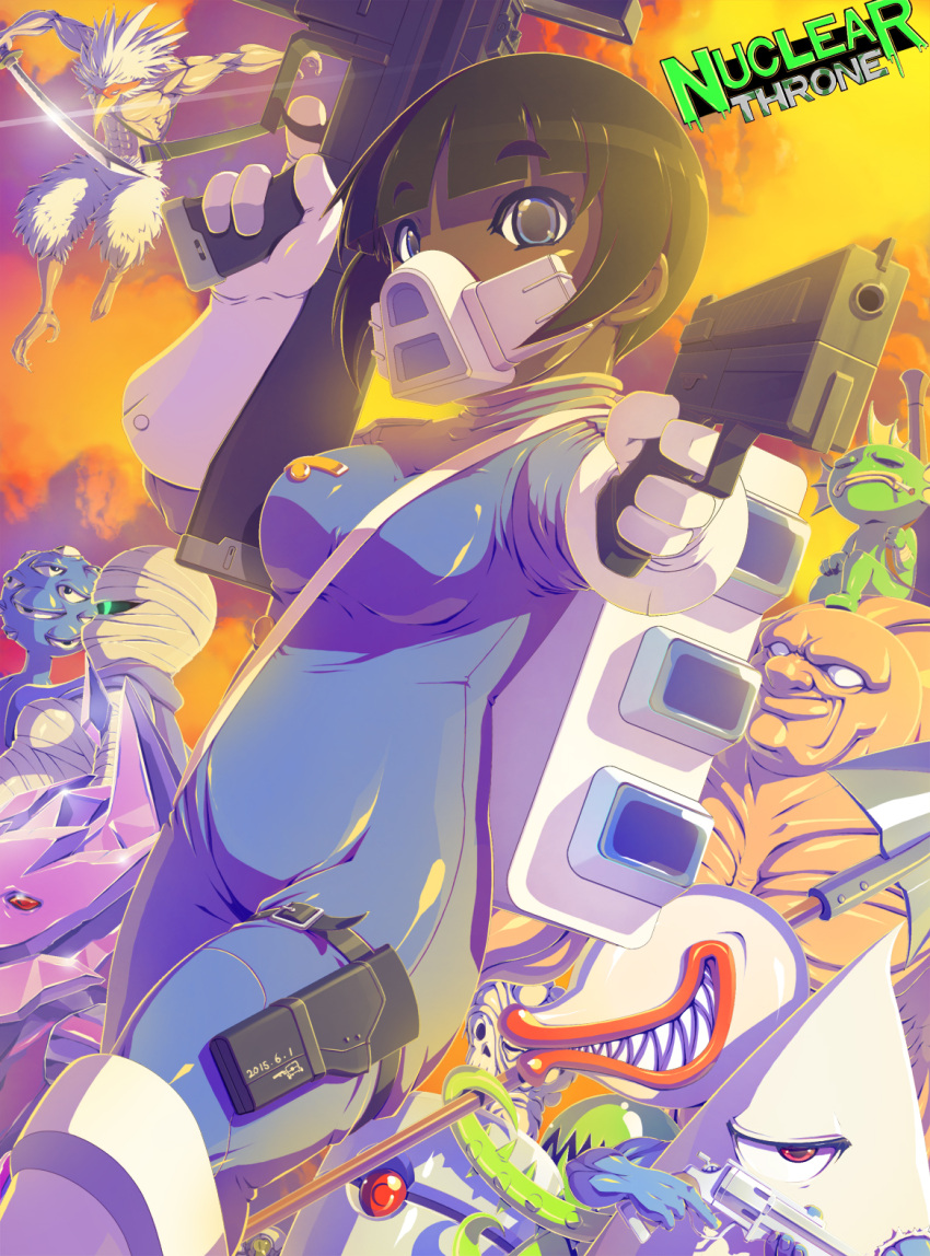abs, bandages, bangs, bird, blue_eyes, blue_scarf, blunt_bangs, bob_cut