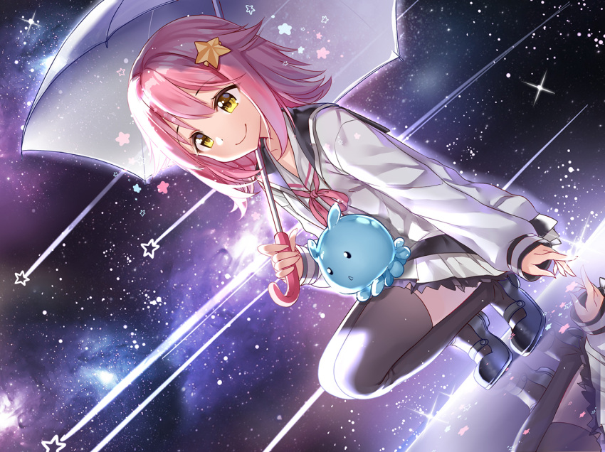 1girl, gendo0033, hair_ornament, houkago_no_pleiades, long_hair, pink_hair, pleiadean, solo