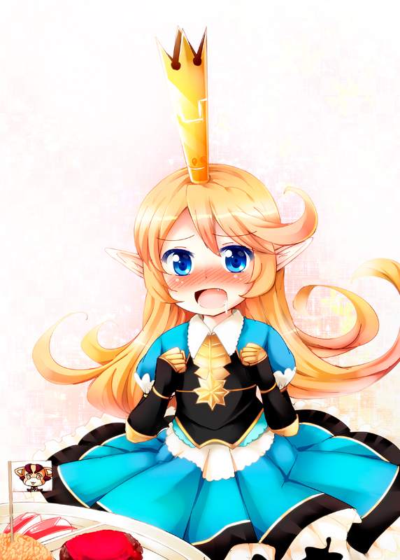 1girl, blonde_hair, blue_eyes, blush, charlotte_(granblue_fantasy), commentary_request, crown, drooling