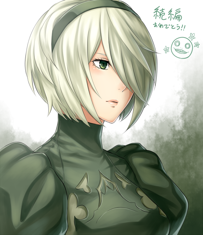 1girl, green_eyes, hair_over_one_eye, hairband, nier, nier_2, no._7_(nier), protagonist_(nier_2)