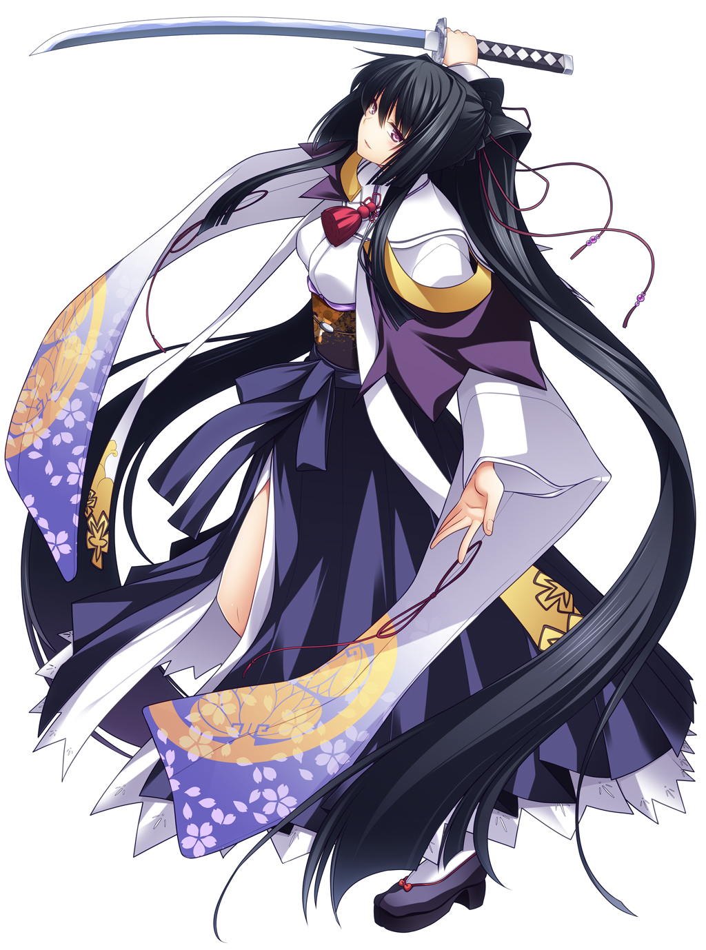 1girl, appare!_tenka_gomen, black_hair, bow, hair_bow, head_tilt, highres, japanese_clothes