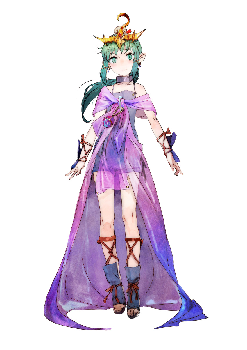 absurdres, bare_shoulders, chiki, earrings, genei_ibunroku_sharp_fe, green_eyes, green_hair, hair_ornament