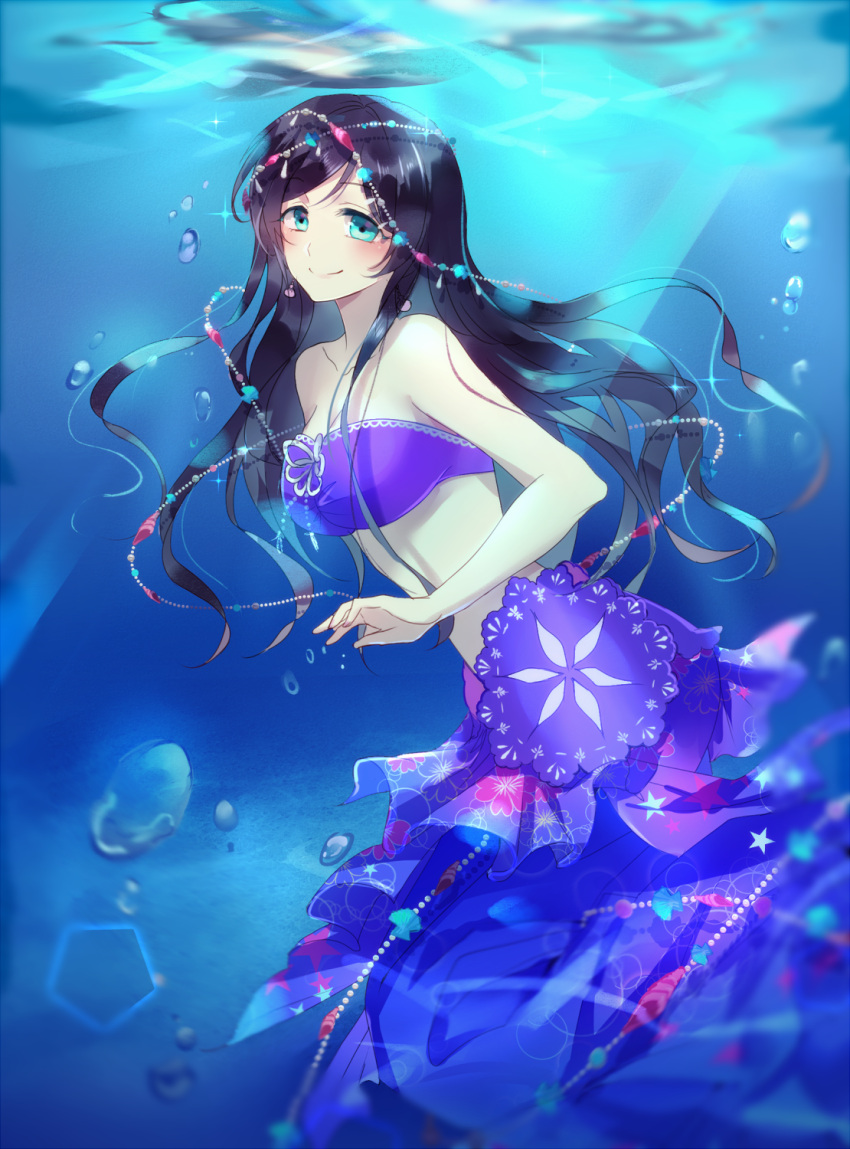 bikini, blush, long_hair, love_live!_school_idol_project, mermaid, purple_eyes, smile, toujou_nozomi