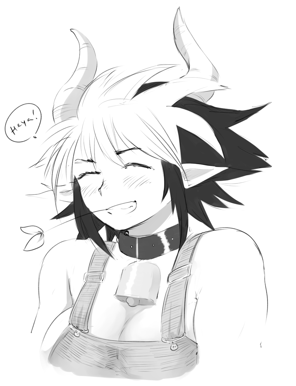 1girl, animal_ears, bell, bell_collar, blush, breasts, cathyl, closed_eyes