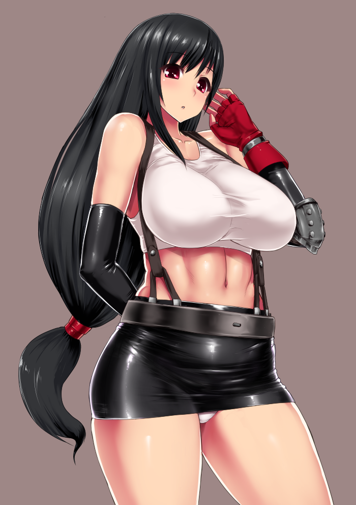 1girl, black_hair, blush, breasts, elbow_gloves, final_fantasy, final_fantasy_vii, fingerless_gloves