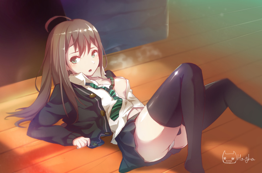 1girl, breath, brown_hair, cardigan, earrings, green_eyes, hagha, idolmaster