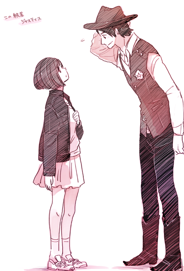 1boy, 1girl, boots, dai_(mebae16), female, hat, height_difference, igasaki_fuuka