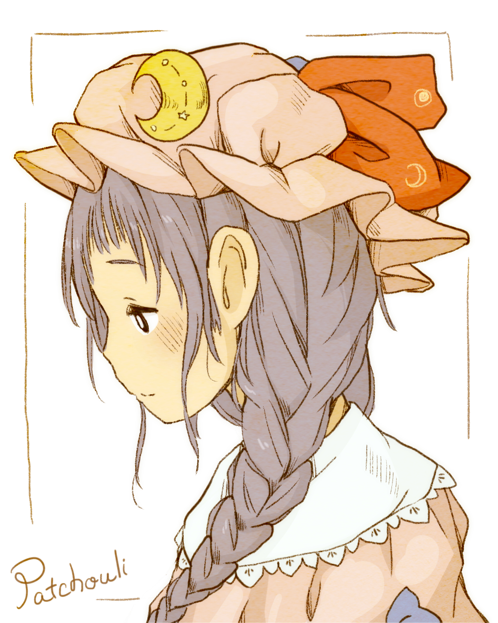 1girl, alternate_hairstyle, braid, character_name, chii-kun_(seedyoulater), crescent, hat, highres