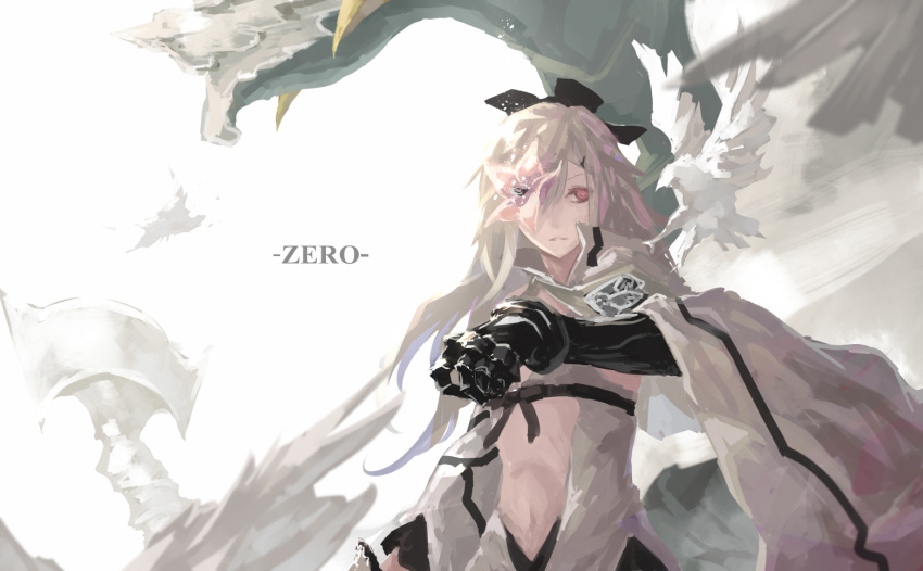 1girl, bird, bow, character_name, drag-on_dragoon_3, dragon, flower, flower_eyepatch