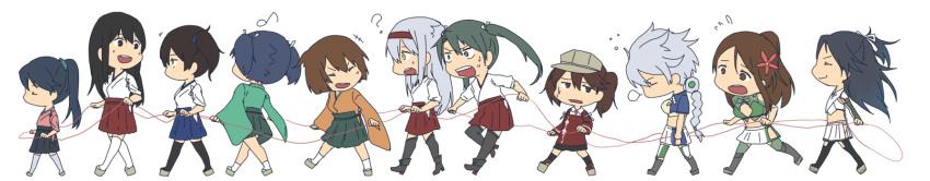 6+girls, aircraft_carrier, akagi_(kantai_collection), amagi_(kantai_collection), asymmetrical_hair, bare_shoulders, black_hair, blue_hair