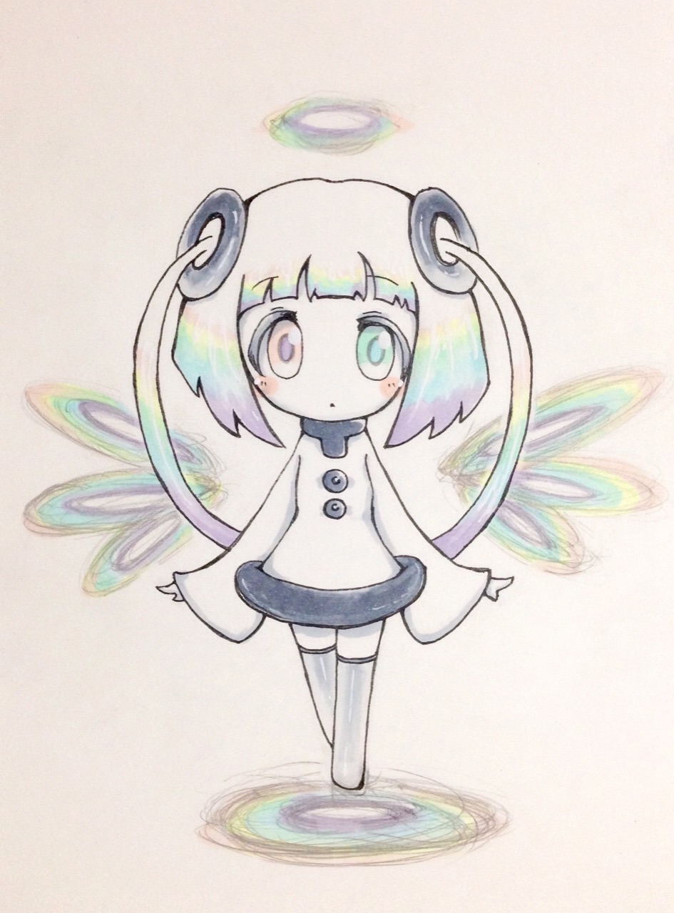 0-chan_(keigozoo), 1girl, bangs, blush_stickers, chibi, commentary_request, gradient_eyes, gradient_hair